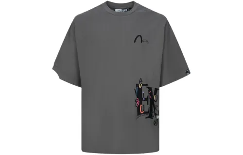 EVISU T Shirts Men's Charcoal Gray Crew Neck Moderate Straight Fit