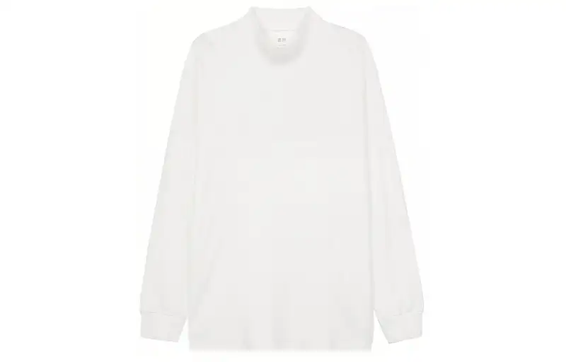 UNIQLO T Shirts Men's White Half Turtleneck Moderate Straight Fit