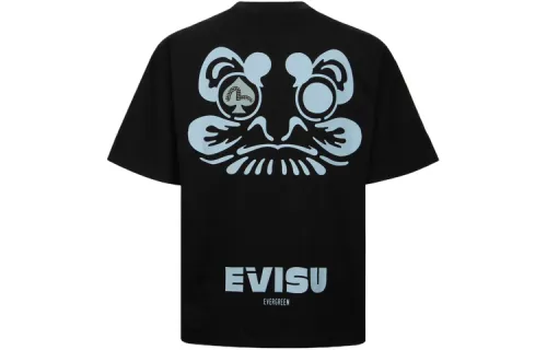 EVISU T Shirts Men's Black Crew Neck Moderate Straight Fit
