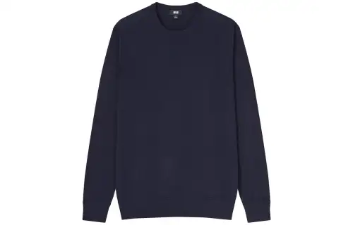 UNIQLO T Shirts Men's Navy Blue Crew Neck Moderate Straight Fit