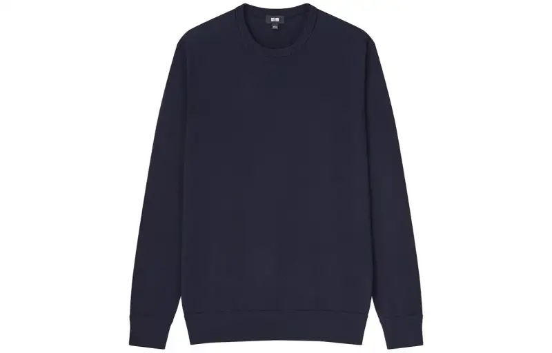 UNIQLO T Shirts Men's Navy Blue Crew Neck Moderate Straight Fit
