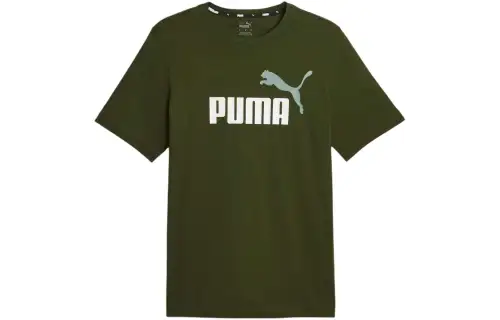 PUMA Essentials+2 Colour Logo Men's Tee T Shirt Men's Olive Green
