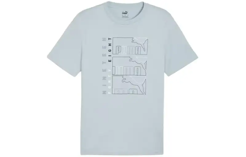 PUMA T Shirts Men's Turquoise Crew Neck Moderate Straight Fit