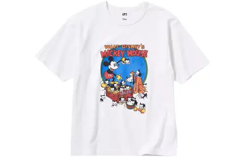 UNIQLO X Disney Co Brand T Shirts Unisex White Crew Neck Moderate Heavyweight