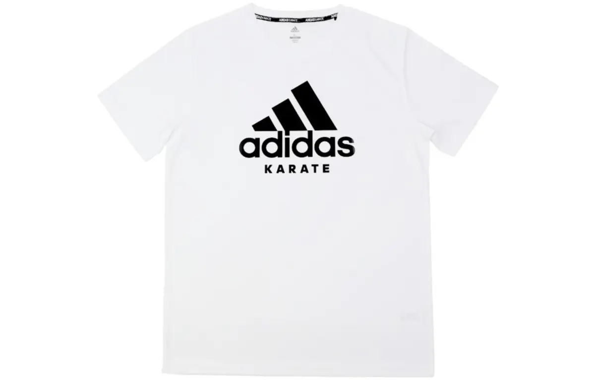 Adidas T-Shirts Men's White With Black Logo Crew Neck Moderate Straight Fit