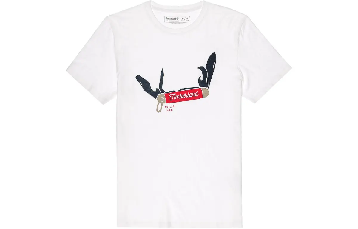 Timberland T-Shirts Men's White Crew Neck Moderate Straight Fit