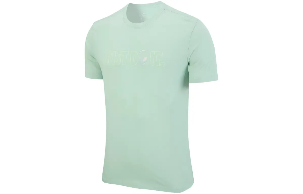 Nike T-Shirts Men's Green Crew Neck Moderate Straight Fit