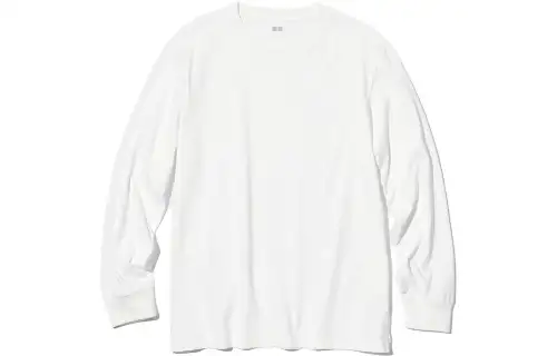 UNIQLO T Shirts Men's White 00 Crew Neck Moderate Straight Fit
