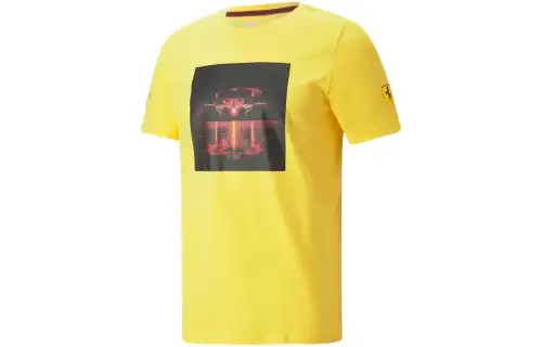 PUMA T Shirts Men's Yellow Crew Neck Moderate Straight Fit
