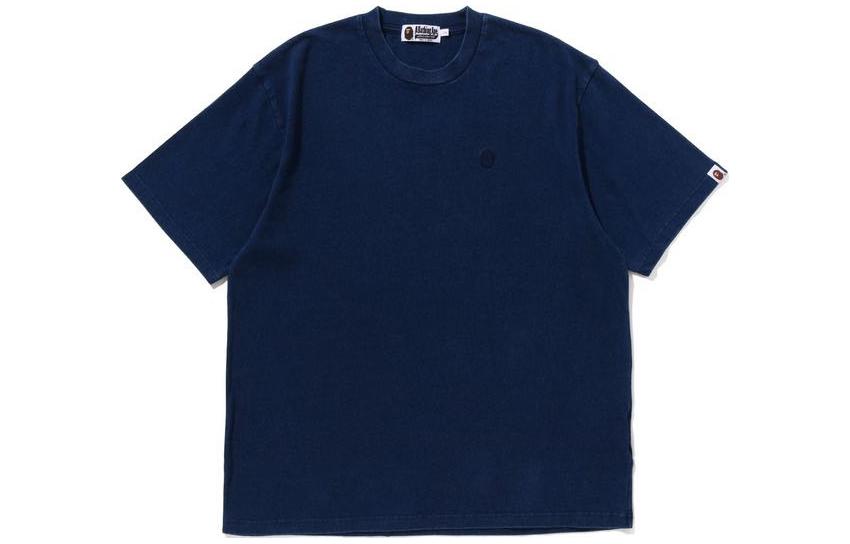 A BATHING APE Human head, blue short sleeve T-shirt for men and women, logo embroidery service