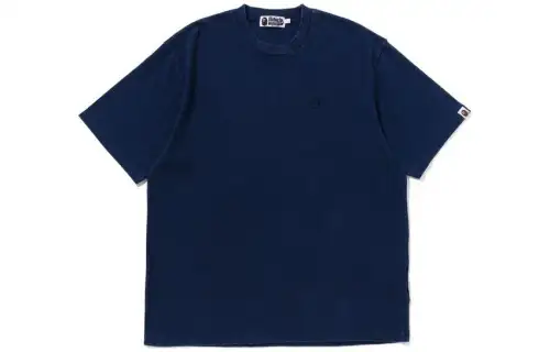 A BATHING APE Blue short sleeve T-shirt for men and women, logo embroidery service