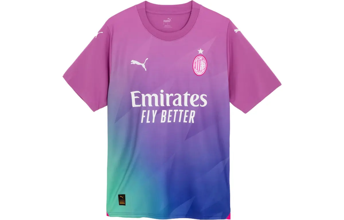 PUMA AC Milan T-Shirts Men's Pink-Electric Blue-03 Crew Neck Moderate