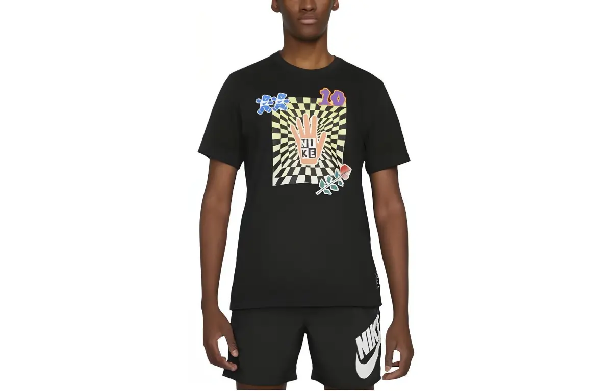 Nike T-Shirts Men's Black Crew Neck Moderate Straight Fit
