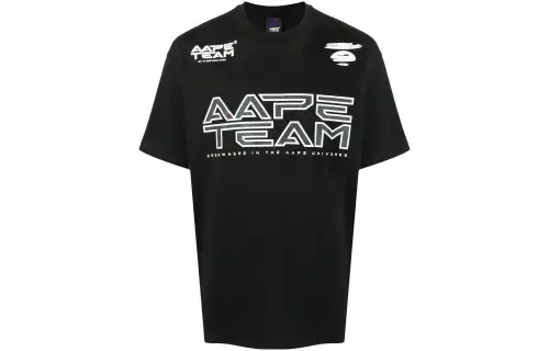 A BATHING APE T Shirts Men's Black Crew Neck Moderate Straight Fit