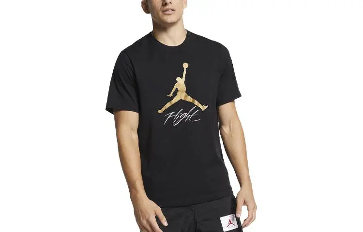 Jordan Flight T-Shirts Men's Black Crew Neck Moderate Straight Fit