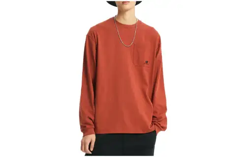 New Balance T Shirts Men's Brick Red Crew Neck Moderate Straight Fit