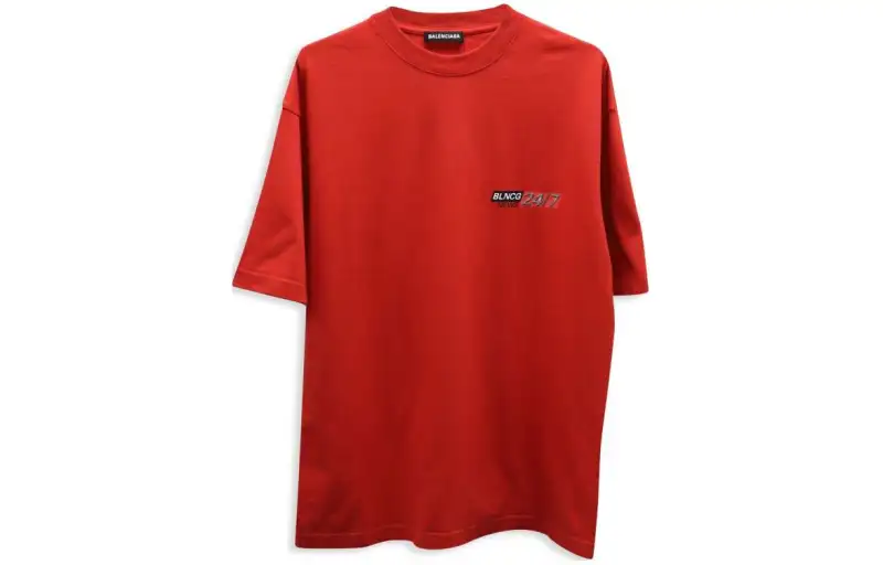Balenciaga T Shirts Men's Red Crew Neck Moderate Straight Fit