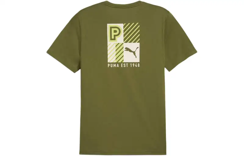 PUMA M Concept T Shirts Men's Olive Green Crew Neck Moderate Straight Fit