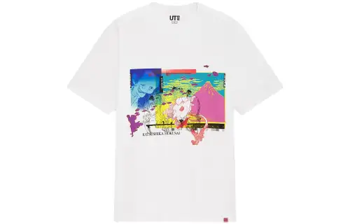 UNIQLO T Shirts Men's White Crew Neck Moderate Straight Fit