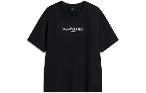 LiNing Wade series letter print loose woven sports short-sleeved T-shirt men's black