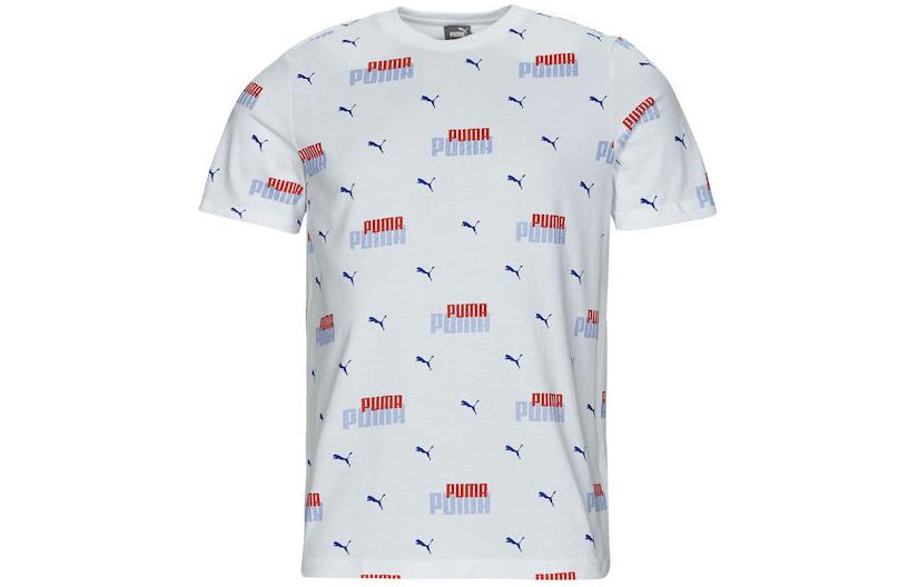 PUMA ESSENTIALS T Shirts Men's White Crew Neck Moderate Straight Fit