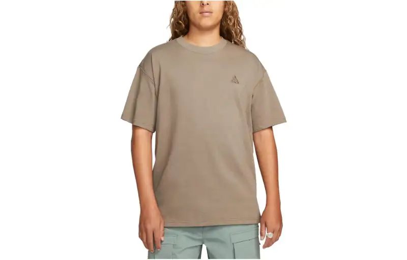 Nike T Shirts Men's Olive Gray Crew Neck Moderate Straight Fit