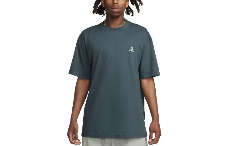 Nike T Shirts Men's Peacock Green Crew Neck Moderate Straight Fit