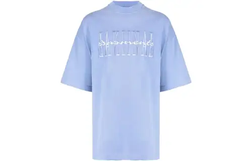 Vetements T Shirts Men's Blue Crew Neck Moderate Straight Fit