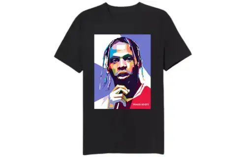 Travis Scott T Shirts Men's Black Crew Neck Moderate Straight Fit