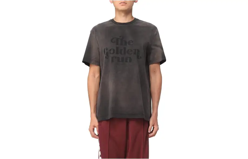 Golden Goose T Shirts Men's Charcoal Black Crew Neck Moderate Straight Fit