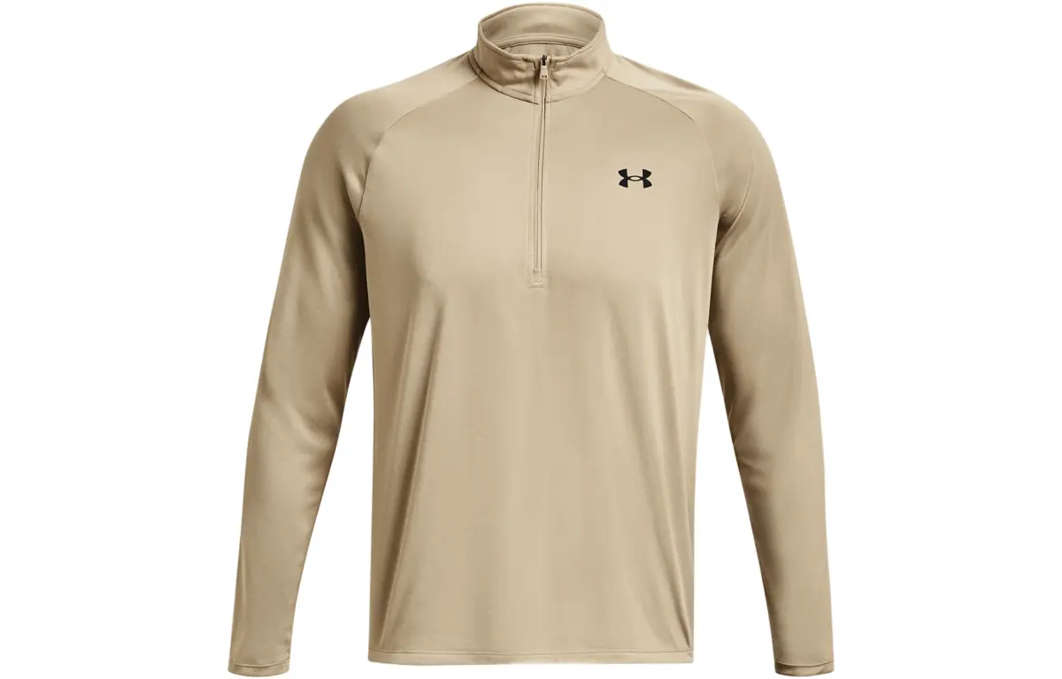 Under Armour Tech T-Shirts Men's Khaki Stand Collar Moderate Straight Fit