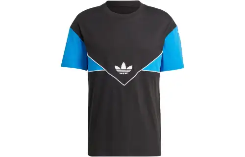 Adidas Originals TREFOIL ESSENTIALS HOODIE T Shirts Men's Blue Black Crew Neck Moderate Straight Fit