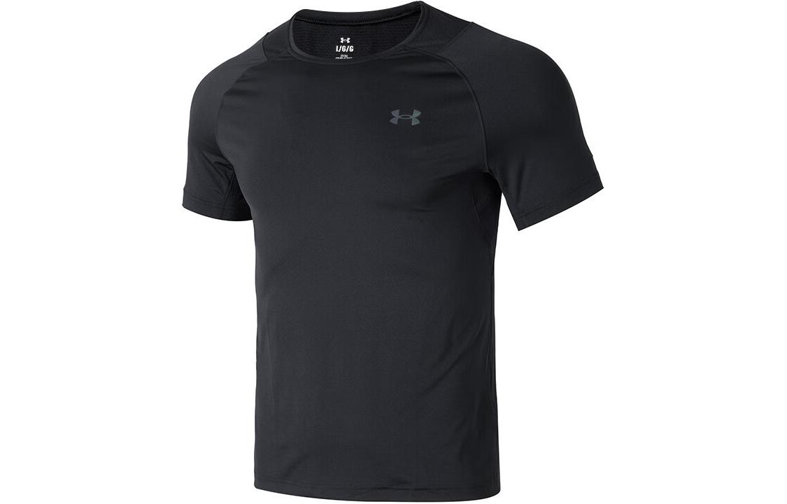 Under Armour Breathable sports black short sleeve T-shirt for training with a round collar, for running, quick dry