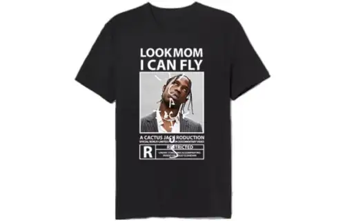 Travis Scott T Shirts Men's Black Crew Neck Moderate Straight Fit