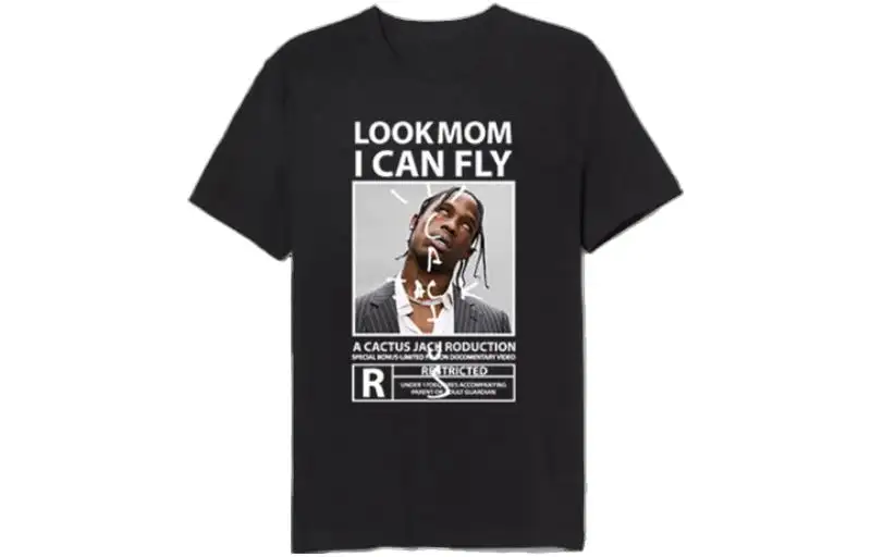 Travis Scott T Shirts Men's Black Crew Neck Moderate Straight Fit