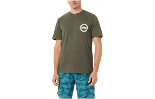 ASICS T Shirts Men's Army Green Crew Neck Moderate Straight Fit