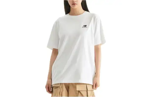 New Balance T Shirts Unisex White Crew Neck Moderate Straight Fit