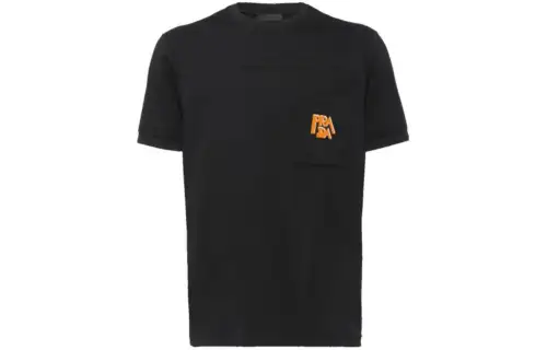 PRADA T Shirts Men's Black Crew Neck Moderate Straight Fit