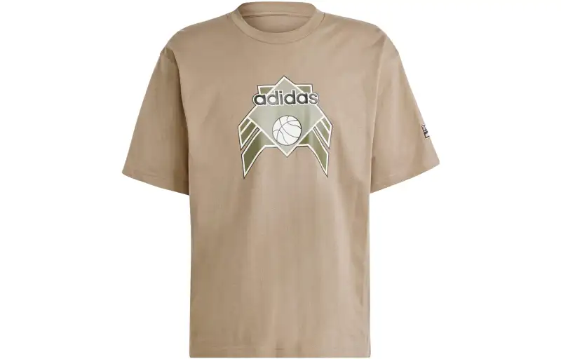 Adidas Originals T Shirts Men's Coffee Crew Neck Moderate Straight Fit