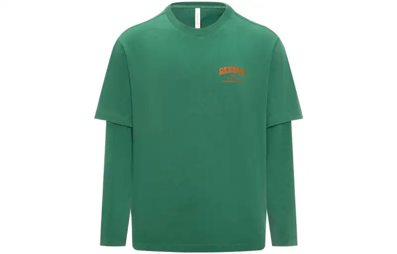 Reebok T Shirts Unisex Dark Green Crew Neck Moderate Mock Two Piece