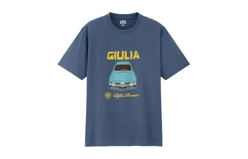 UNIQLO T Shirts Men's Blue Crew Neck Moderate Straight Fit