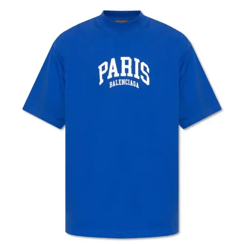 Balenciaga T Shirts Men's Blue Crew Neck Moderate Straight Fit