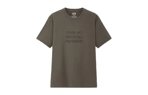 UNIQLO T Shirts Unisex Olive Crew Neck Moderate Straight Fit