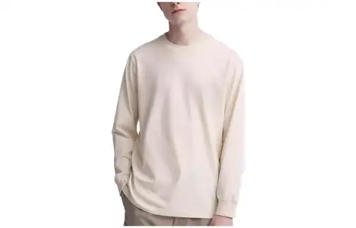 UNIQLO T Shirts Men's Beige Crew Neck Moderate Straight Fit