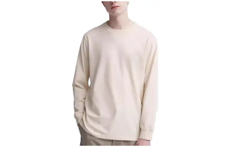 UNIQLO T Shirts Men's Beige Crew Neck Moderate Straight Fit
