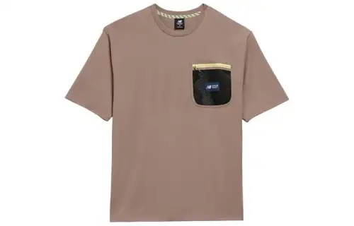 New Balance T Shirts Men's Brown Crew Neck Moderate Straight Fit