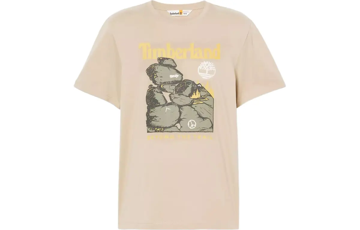 Timberland T-Shirts Men's Khaki Crew Neck Moderate Straight Fit