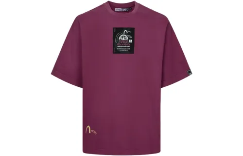 EVISU T Shirts Men's Burgundy Crew Neck Moderate Straight Fit