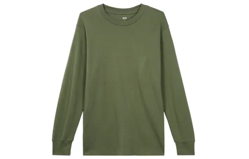 UNIQLO T Shirts Men's Dark Olive Crew Neck Moderate