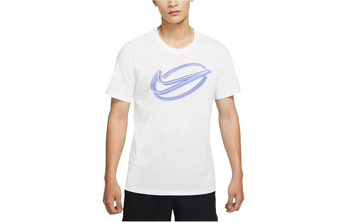 Nike T-Shirts Men's White Crew Neck Moderate Straight Fit